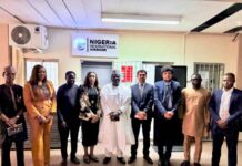 Permanent Secretary, Ministry of Aviation and Aerospace Development, Dr. Ibrahim Abubakar Kana mni 5th from left, Chief Executive Officer, Nigeria Air show, Brian Williams 4th from left and members of the International Airline Operators.
