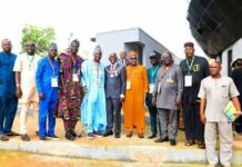 7th from Left : Reprentative of Surveyor General of the Federation Sur Semiu Ayinde , on his left is NIS,President Matthew O Ibitoye and others in a group picture shortly after the opening ceremony