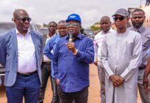 From L-R: The Chieftain of PDP, Otunba Segun Sowunmi, the Honourable Minister of works, Engr. Sen. David Umahi and the Honourable Minister of works for State, Bello M. Goronyo Esq. inspecting the level of work done on Abuja-Kaduna- Kano road at Zuba on 28th June 2025.