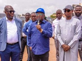 From L-R: The Chieftain of PDP, Otunba Segun Sowunmi, the Honourable Minister of works, Engr. Sen. David Umahi and the Honourable Minister of works for State, Bello M. Goronyo Esq. inspecting the level of work done on Abuja-Kaduna- Kano road at Zuba on 28th June 2025.