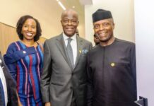 R-L 1. Former Vice President, Yemi Osinbajo, SAN, GCON 2. Honourable Minister of Finance and Coordinating Minister of the Economy, Mr Wale Edun, OFR and 3. Mrs Sayande Okoli, Special Adviser to the President on Finance and Economy, pictured at the 32nd Afreximbank Annual Meetings held in Abuja, Nigeria