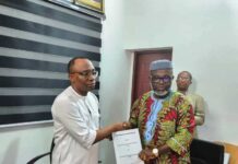 The Executive Chairman of Fiscal Responsibility Commission (FRC), Victor Chinemerem Muruako Esq. presenting their proposed MoU document to the DG-BPP, Dr. Adebowale A. Adedokun FCIPS, ACFE after a fruitful deliberation.