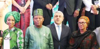 L to R. Hon. Minister of Art, Culture, Tourism, and Creative Economy Barr.Hannatu Musa Musawa, VP Kashim Shettima, UN Secretary General on TourismMr Zurab Pololikashivili and the FCT Senator Ireti Heebah Kingibe at the CAF 2025 meeting in Abuja.