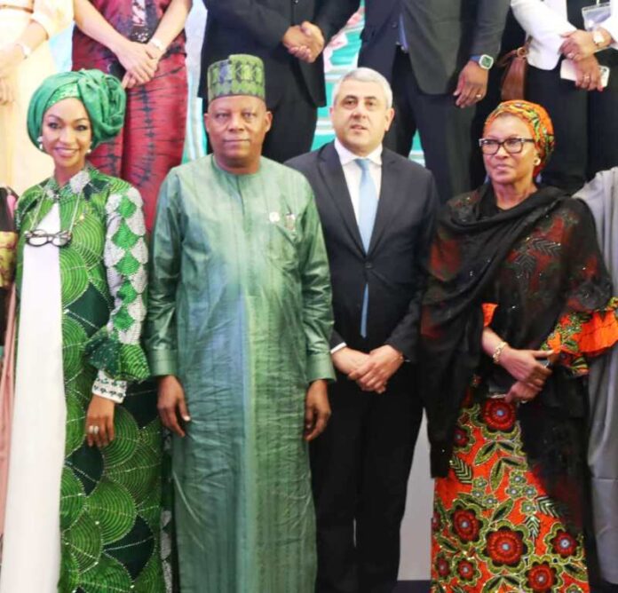 CAF 2025 meeting L to R. Hon. Minister of Art, Culture, Tourism, and Creative Economy Barr.Hannatu Musa Musawa, VP Kashim Shettima, UN Secretary General on TourismMr Zurab Pololikashivili and the FCT Senator Ireti Heebah Kingibe at the CAF 2025 meeting in Abuja.