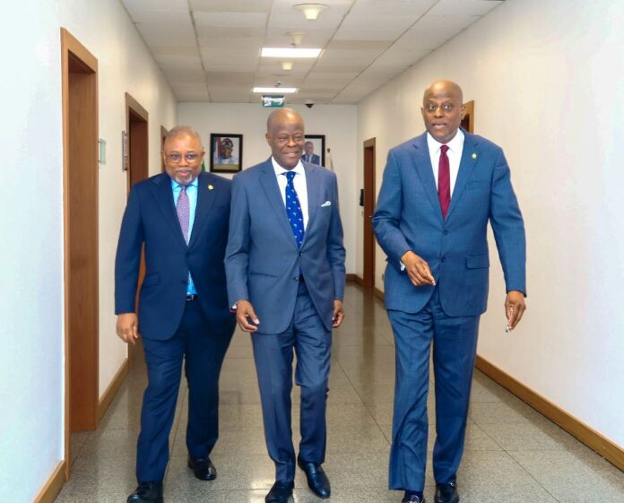 Edun, Cardoso Meet From Left to Right 1. Mr. Philip Ikeazor , Deputy Governor , Financial System Stability Directorate. CBN 2. Wale Edun: Honourable Minister of Finance and Coordinating Minister of the Economy. 3. Olayemi Cardoso : CBN Governor.