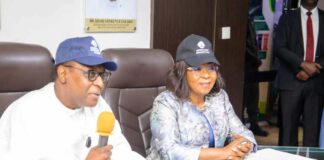 Go-Live Digital Launching by the Federal Ministry of Health Social Welfare Abuja: Coordinating Minister for Health & Social Welfare Prof. Muhammad Ali Pate addressing the audience: Seated beside him is Mrs. Didi Esther Walson-Jack OON,mni Head of the Civil Service of the Federation