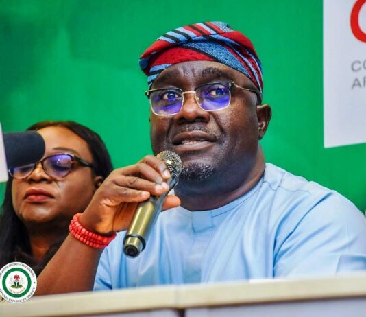 The Director General National sports commission , Hon Bukola Olopade, addressing Journalists at a press conference held recently at Moshood Abiola National stadium, Abuja