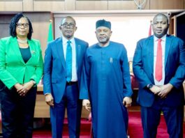 L–R:Executive Director, Corporate Services, NDIC – Mrs. Emily Chidinma Osuji; Managing Director, NDIC – Dr. Thompson Oludare Sunday; Special Adviser to the President on Senate Matters – Senator Basheer Lado, CON and Executive Director, Operations, NDIC – Dr. Kabir Sabo Katata; at the screening of Presidential Nominees by the Senate Committee on Banking, Insurance, and Other Financial Institutions.
