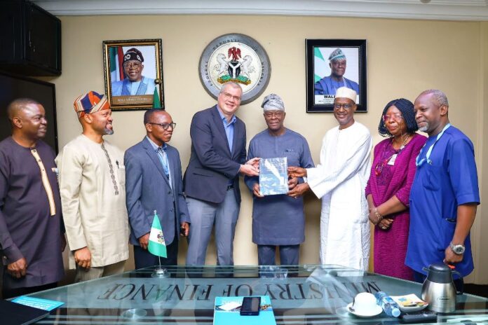 from Left to right 1. Uwakwe Rowland- Assistant Director (URD) 2. Mark Chieshe- S.A media to the Minister of Housing 3. Paul Okunlola- UN Habitat Country Manager 4. Dr. Mathias Spaliviero- West Africa Head, UN -Habitat 5. Wale Edun- Honourable Minister of Finance and Coordinating Minister of The Economy 6. Arc. Ahmed M.Dangiwa - Minister of Housing and Urban Develelopment 7. Adejobi Margaret- Director (URD) FMHUD 8. Okafor Christian- Senior Tech Advisor.