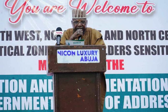 Secretary to the Government of the Federation, Sen. George Akume, fnim, CON, represented by the Permanent Secretary, Political and Economic Affairs Office, Engr. Nadungu Gagare, FNAIE officially launch the one - day Stakeholders' Sensitisation programme of the Northern Geopolitical Stakeholders' Meeting on the activation and implementation of the Local Government proof of address system on Tuesday, 17th June, 2025 in Abuja.