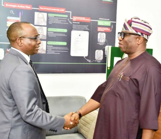 L-R: Director-General, Bureau of Public Procurement (BPP) Dr. Adebowale A. Adedokun, FCIPS, ACFE welcomes the National Commissioner/Chief Executive Officer, National Data Protection Commission (NDPC), Dr. Vincent Olatunji to his office in Abuja