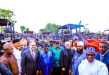 President Bola Ahmed Tinubu and other dignitaries during the launching ceremony of Tractors, Implements and equipment under the Renewed Hope Agenda in Agriculture Sector