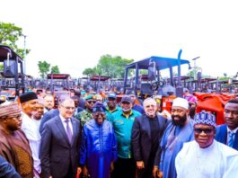 President Bola Ahmed Tinubu and other dignitaries during the launching ceremony of Tractors, Implements and equipment under the Renewed Hope Agenda in Agriculture Sector