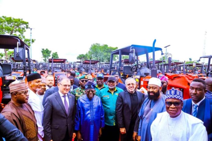 Renewed Hope Agenda in Agriculture Sector President Bola Ahmed Tinubu and other dignitaries during the launching ceremony of Tractors, Implements and equipment under the Renewed Hope Agenda in Agriculture Sector