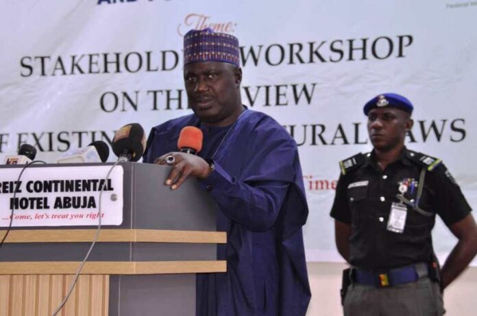 Sen.Dr Aliyu Sabi Abdullahi The Minister of State for Agriculture and Food Security, Sen.Dr Aliyu Sabi Abdullahi, during the workshop held in Abuja