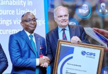 L-R: Director-General, Bureau of Public Procurement (BPP) Dr. Adebowale A. Adedokun, FCIPS, ACFE receiving his plaque as a Fellow Chartered Procurement and Supply Professional presented to him by the Chief Executive Officer of the Chartered Institute of Procurement and Supply, CIPS, UK, Mr. Ben Farrel
