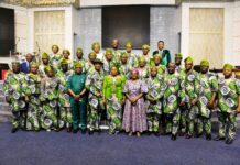 The Head of the Civil Service of the Federation, Mrs Didi Esther Walson-Jack, OON, mni, in a group photograph with her husband, Hon. Nimi Walson-Jack, Senior Pastor, Family Worship Centre, Mrs Sarah Omakwu and Federal Permanent Secretaries, during the thanksgiving service in Abuja.