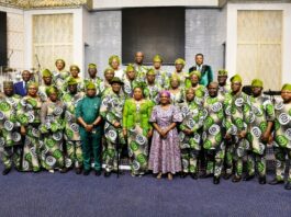 The Head of the Civil Service of the Federation, Mrs Didi Esther Walson-Jack, OON, mni, in a group photograph with her husband, Hon. Nimi Walson-Jack, Senior Pastor, Family Worship Centre, Mrs Sarah Omakwu and Federal Permanent Secretaries, during the thanksgiving service in Abuja.
