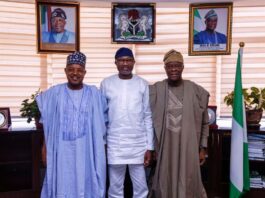 R-L 1. Honourable Minister of Finance and Coordinating Minister of the Economy Mr Wale Edun 2. Mr Femi Otedola, business tycoon and 3. Senator Abubakar Atiku Bagudu, Minister of Budget and Economic Planning in a group photograph shortly after the courtesy call today at the Federal Ministry of Finance Headquarters, Abuja
