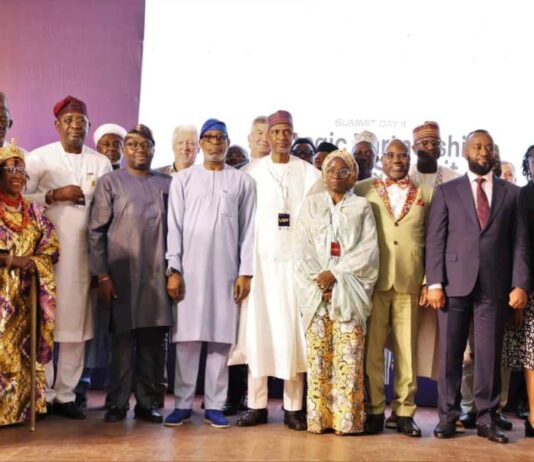 The 8th person in the picture from R-L is the Honourable Minister of Solid Minerals Development, Dr. Dele Alake. The 6th person is the Minister of Power, Chief Adebayo Adelabu. The 9th person is the Permanent Secretary of Solid Minerals Development Engr. Faruk Yusuf Yabo FNSE. The Kenyan Cabinet Secretary, Ministry of Mining, Blue Economy and Maritime Affairs of Kenya, Hassan Ali Joho. The Chief Executive officer of Tour Exploration, Segun Lawson including participants from different countries and Nigeria. During the opening session of the 4th edition of the African Natural Resources and Energy Investment Summit (AFNIS 2025), at the Banquet Hall of the State House, Abuja on 16th July, 2025