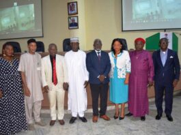 4th from L: Representative of RMAFC Chairman, Hon. Ismail Mohammed Agaka; 3rd L: Prof Ignatius Onimawo, Pro Chancellor, Federal University of Technology, Babura, Jigawa State; 5th L: Prof. Nnamdi Nwaodu, DG CAARS; 7th L: HRH, Eze Dr. Okechukwu Izim; 1st L: Dr. Nwarieji Felistas, Center for Circular Economy Technology Education amongst others at the First African Conference on Climate Justice held at RMAFC HQ, Abuja.