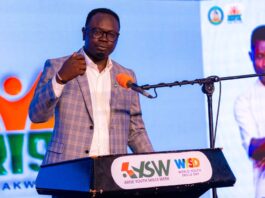 The Honourable Minister, Federal Ministry of Youth Development, Comrade Ayodele Olawande, delivering his keynote address at the opening of ARISE Youth Skills Week 2025 in Uyo, Akwa Ibom State.