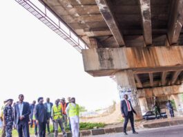 The Honourable Minister of works, Engr./Sen. Nweze David Umahi inspect fall out slap Keffi bridge today, 20th July, 2025