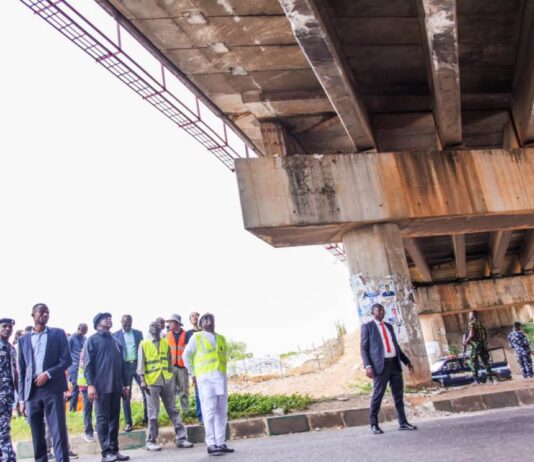 The Honourable Minister of works, Engr./Sen. Nweze David Umahi inspect fall out slap Keffi bridge today, 20th July, 2025