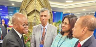 L-R: Nigeria's Minister of Marine and Blue Economy, Adegboyega Oyetola; Bangladesh's Alternate Permanent Representative to the International Maritime Organization (IMO); Capt. ABM Shameem; High Commissioner of Bangladesh to the United Kingdom, Abida Islam and Senior Secretary, Bangladesh's Ministry of Shipping, Mohammed Yousuf, when Oyetola met with global maritime leaders and stakeholders as part of Nigeria's campaign for election into Category C of the International Maritime Organization (IMO) Council in London on Tuesday.