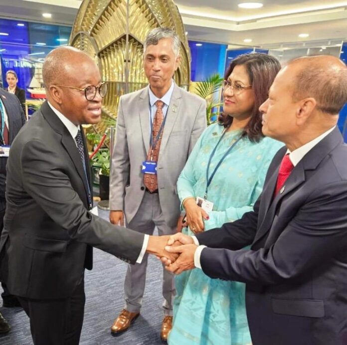 L-R: Nigeria's Minister of Marine and Blue Economy, Adegboyega Oyetola; Bangladesh's Alternate Permanent Representative to the International Maritime Organization (IMO); Capt. ABM Shameem; High Commissioner of Bangladesh to the United Kingdom, Abida Islam and Senior Secretary, Bangladesh's Ministry of Shipping, Mohammed Yousuf, when Oyetola met with global maritime leaders and stakeholders as part of Nigeria's campaign for election into Category C of the International Maritime Organization (IMO) Council in London on Tuesday.