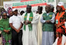 The Minister of State for Agriculture and Food Security, Sen Dr Aliyu Sabi Abdullahi ( C) and other stakeholders during the Commemoration of International Year of Cooperatives