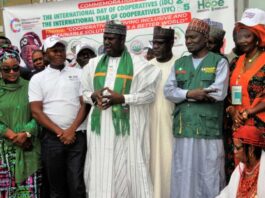 The Minister of State for Agriculture and Food Security, Sen Dr Aliyu Sabi Abdullahi ( C) and other stakeholders during the Commemoration of International Year of Cooperatives