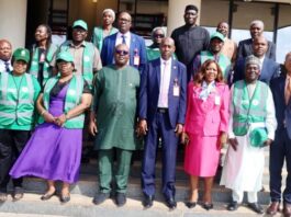 A group photograph of Directors from FMSDIGA and EFCC, with the PS of FMSDIGA Dr. Onwusoro Maduka Ihemelandu 3rd left and the Secretary of the EFCC, Mr. Mohammad Hammajoda 4th left at EFCC headquarters