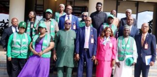 A group photograph of Directors from FMSDIGA and EFCC, with the PS of FMSDIGA Dr. Onwusoro Maduka Ihemelandu 3rd left and the Secretary of the EFCC, Mr. Mohammad Hammajoda 4th left at EFCC headquarters