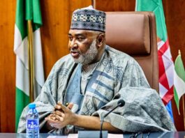 The Hon. Minister of State Regional Development Uba Maigari Ahmadu addressing the Chief of Defence Staff General Christopher Musa and his team during the courtesy visit in Abuja.