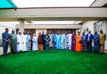 Secretary to the Government of the Federation, Sen. George Akume, fnim, CON, receives in audience newly appointed Board Members of the North-Central Development Commission (NCDC) led by its Chairman, Barr. Cosmas Akighir on Monday, 21st July, 2025 in Abuja.