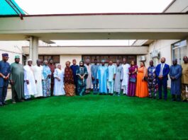 Secretary to the Government of the Federation, Sen. George Akume, fnim, CON, receives in audience newly appointed Board Members of the North-Central Development Commission (NCDC) led by its Chairman, Barr. Cosmas Akighir on Monday, 21st July, 2025 in Abuja.