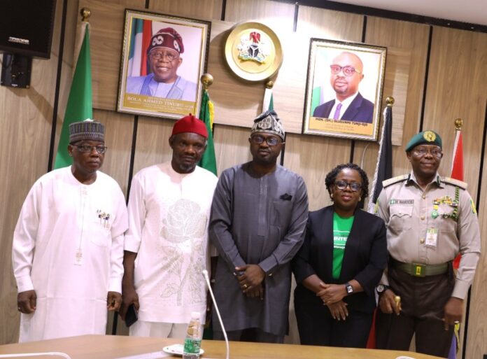 L-R: Secretary to CDCFIB, Maj. Gen. Abdulmalik Jibrin (Rtd); Chairman House of Representatives Committee on Reformatory Institutions Hon. Chinedu N. Ogah, Minister of Interior, Dr. Olubunmi Tunji-Ojo; Permanent Secretary, Ministry of Interior, Dr. Magdalene Ajani and the CG Correctional Service Sylvester N. Nwakuche during the Courtesy visit in Abuja.