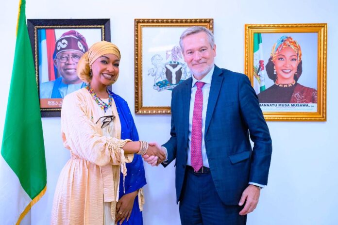 Nigeria And EU Museum Partnerships Honourable Minister of Arts, Culture, Tourism and the Creative Economy, Barr. Hannatu Musa Musawa, in a handshake with the European Union Ambassador to Nigeria and ECOWAS, Ambassador Gautier Mignot, during a courtesy visit to the Ministry in Abuja. 10th July 2025