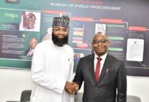 R-L: Director-General, Bureau of Public Procurement (BPP), Dr. Adebowale A. Adedokun, FCIPS, ACFE with the Executive Vice Chairman/Chief Executive Officer, National Agency for Science and Engineering Infrastructure (NASENI), Khali Halilu during the BPP/NASENI signing of MoU in Abuja