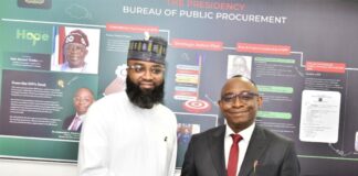 R-L: Director-General, Bureau of Public Procurement (BPP), Dr. Adebowale A. Adedokun, FCIPS, ACFE with the Executive Vice Chairman/Chief Executive Officer, National Agency for Science and Engineering Infrastructure (NASENI), Khali Halilu during the BPP/NASENI signing of MoU in Abuja