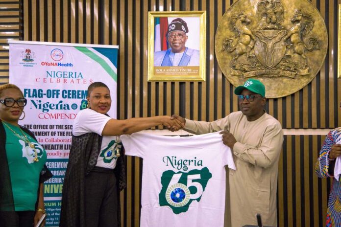 Nigeria’s 65th Independence Anniversary Secretary to the Government of the Federation, Sen. George Akume, fnim, CON, represented by the Permanent Secretary overseeing General Services Office, Mohammed Sanusi Danjuma, FCNA, flags off Groundbreaking Compendium of 250 Top Performers in Nigeria to commemorate Nigeria's 65th Independence Anniversary in collaboration with OyanaHealth Limited on Thursday, 3rd July, 2025 in Abuja.