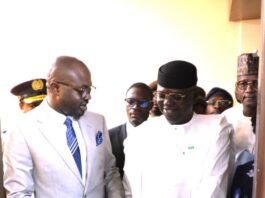 L-R: The Minister of Interior, Dr. Olubunmi Tunji-Ojo and the Minister of Water Resources, Professor Joseph Utsev during the Commissioning of the Ministry of Interior Passport Front office