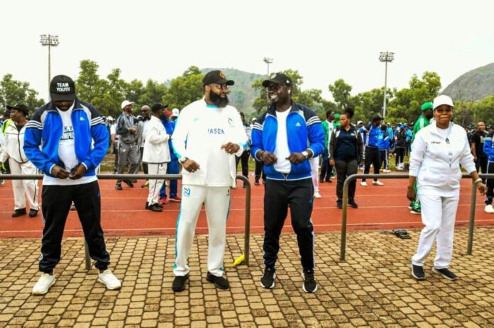 Public Servant Wellness R- L: Perm Sec, Service Welfare Office (SWO) Mrs Patience Oyekunle, Minister of Youth Development, Comrade Ayodele Olawande and Executive Vice Chairman, NASENI, Mr Khalil Suleiman Halilu