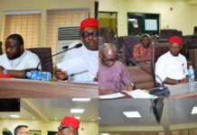 Top Left: Hon. Enefe Ekene and Hon. (Barr.) Matthew A. Egharhevwa; Top Right: A cros-section of representatives of the Host communities; Bottom Left: Hon. Enefe and Representative of SEEPCO, Rajander Bhangara; Bottom Right: Hon. Enefe and memeber of the host communities.
