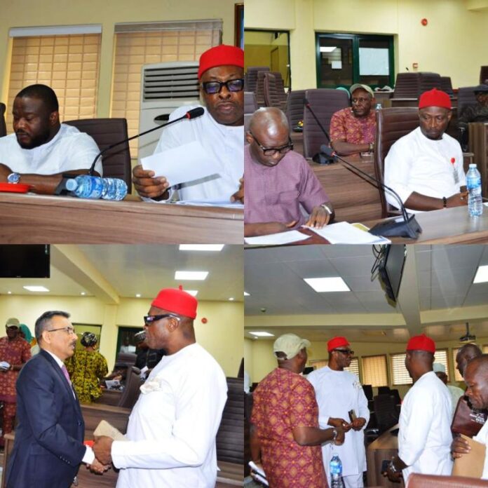Top Left: Hon. Enefe Ekene and Hon. (Barr.) Matthew A. Egharhevwa; Top Right: A cros-section of representatives of the Host communities; Bottom Left: Hon. Enefe and Representative of SEEPCO, Rajander Bhangara; Bottom Right: Hon. Enefe and memeber of the host communities.