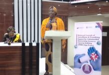 "Nigeria Go Live on SPARC App" Programme: Representing the Honourable Coordinating Minister of Health and Social Welfare, Pharmacist Mrs. Olubunmi Aribeana Director Food & Drug Services Department of the FMoHSW. reading the Keynote address of Professor Muhammad Ali Pate CON, during the Launching ceremony inside the Auditorium Hall, Federal Ministry of Education.
