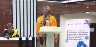 "Nigeria Go Live on SPARC App" Programme: Representing the Honourable Coordinating Minister of Health and Social Welfare, Pharmacist Mrs. Olubunmi Aribeana Director Food & Drug Services Department of the FMoHSW. reading the Keynote address of Professor Muhammad Ali Pate CON, during the Launching ceremony inside the Auditorium Hall, Federal Ministry of Education.