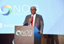 Honourable Minister of State Petroleum Resources (Oil), Sen. Heineken Lokpobiri, PhD delivering his address at the opening ceremony of 2025 NOG Energy Week.