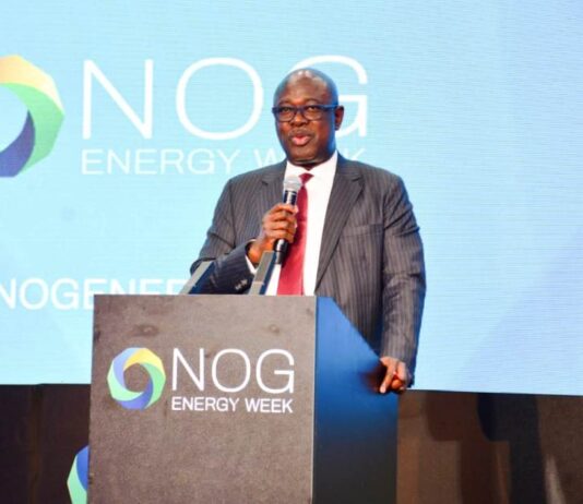 Honourable Minister of State Petroleum Resources (Oil), Sen. Heineken Lokpobiri, PhD delivering his address at the opening ceremony of 2025 NOG Energy Week.